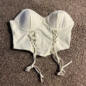 White Lace-Up Bustier Top
